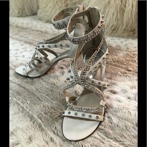 Michael Kors white and silver studded high heeled sandals size 6